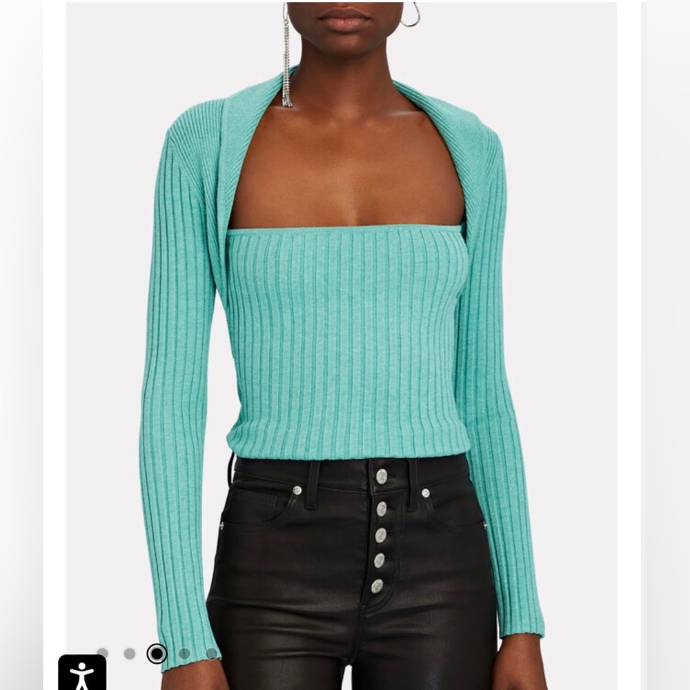 INTERMIX Raelyn Rib Knit Top turquoise sz medium Nwt